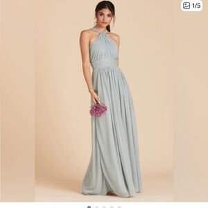 Elegant Halter Neck Light Blue Maxi Dress